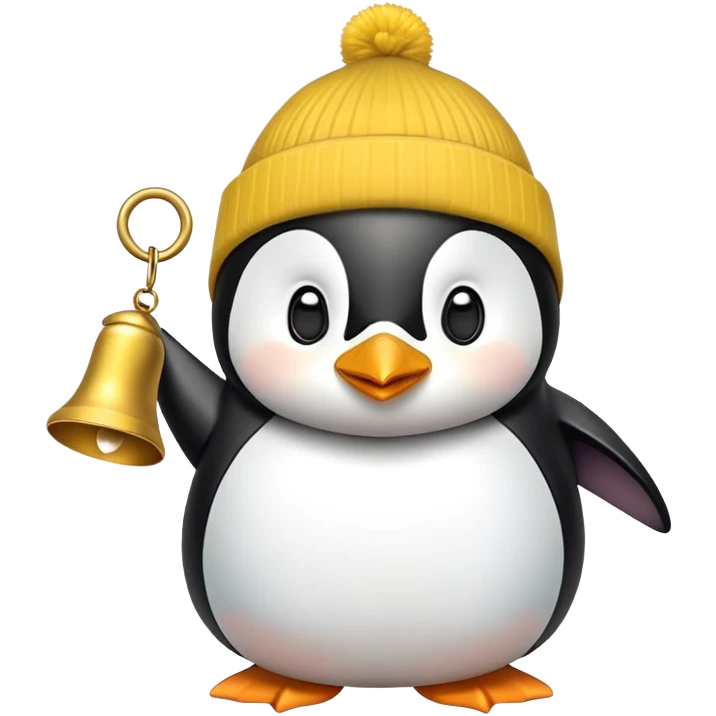 Penguin with yellow beanie ringing bell emoji