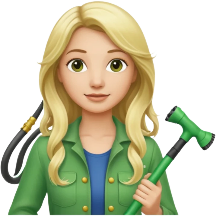 blonde long hair female gardener hose emoji
