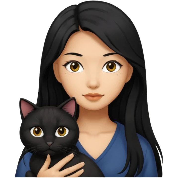 pretty bratz asian baddie asian, black long hair with her black cat emoji