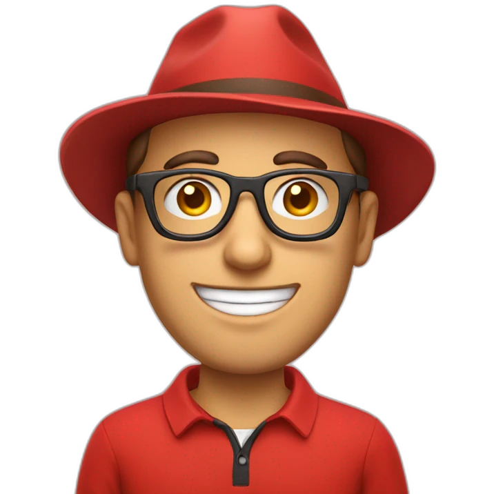 European guy with a hat, a red polo and glasses emoji