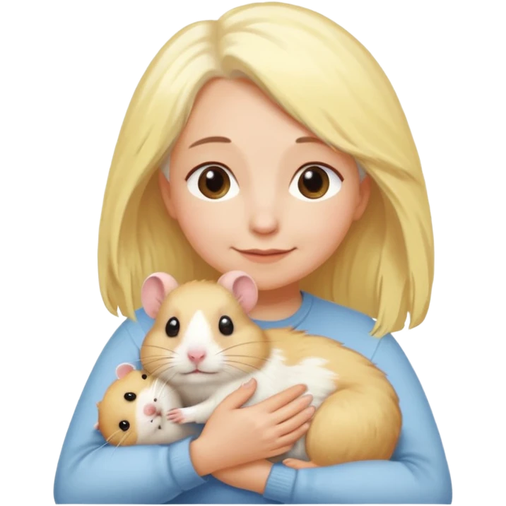 Девушка  возрастная со светло желтыми  волосами обнимает хомяка  emoji