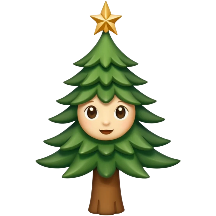 Un emoji représentant un petit sapin stylisé, sans bouche, avec deux grands yeux de biche brillants couleur cannelle. Style minimaliste, mignon et expressif, comme un sticker ou un emoji moderne. Fond parfaitement transparent, haute qualité, bien centré. emoji