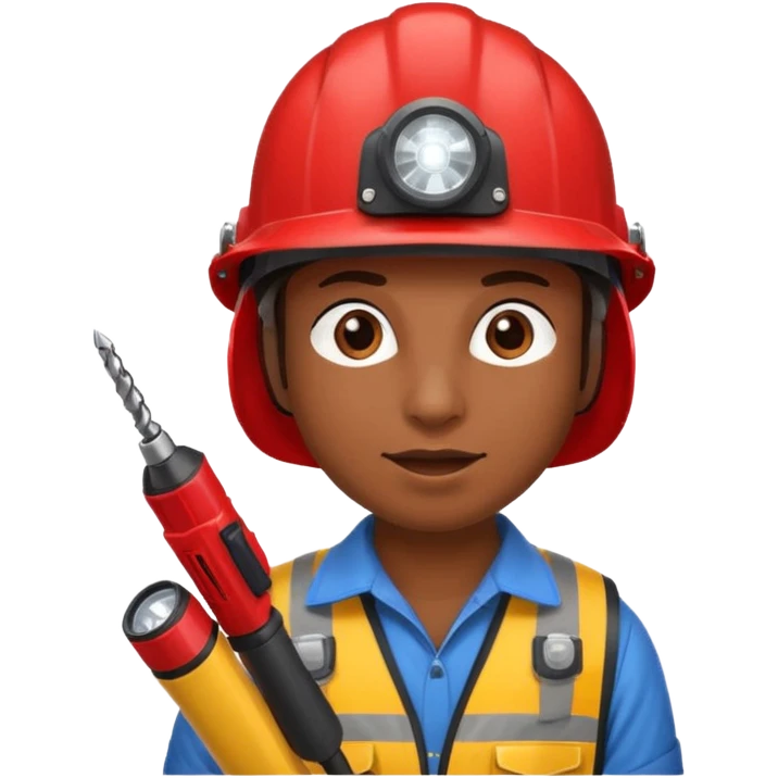 a mole with drill, red helmet, headlamp emoji