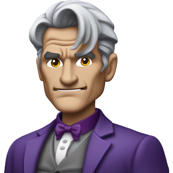 Two-face, harvey dent, batman villian, right side of face purple, grey hair, fully  body character emoji