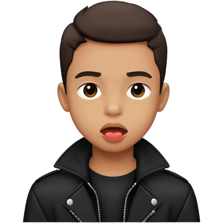 boy in black jacket biting lip emoji