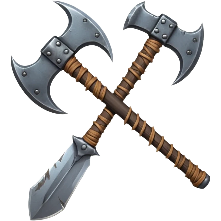 savage barbarian axe object icon, spiked double blade, battle-worn metal, scratches, heavy fantasy weapon, 3D cartoon, mobile game icon style, centered, clean background, no text, no watermark emoji