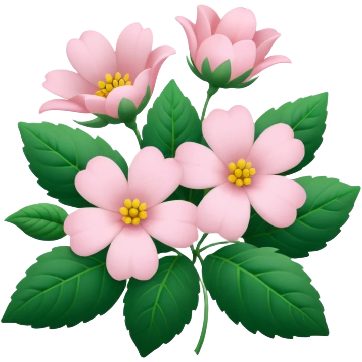 Aesthetic flowers and plants growing from the ground in colours of soft pink matching the deep green leaves (to describe/match with the word flourish) emoji