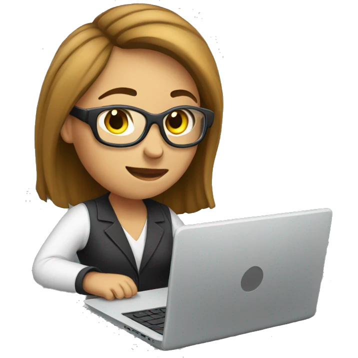 Female translator working hard on her laptop  emoji