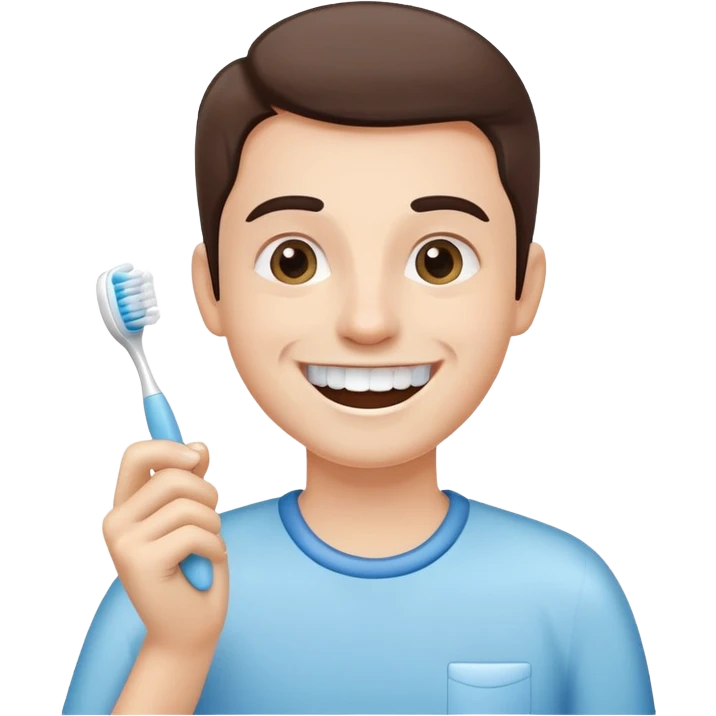 person brushing their teeth, smiling, holding a toothbrush, simple and expressive emoji
