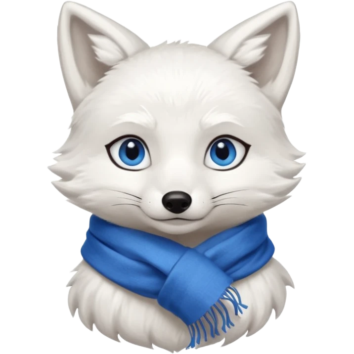a sitting white fox with blue eyes wearing a blue scarf emoji
