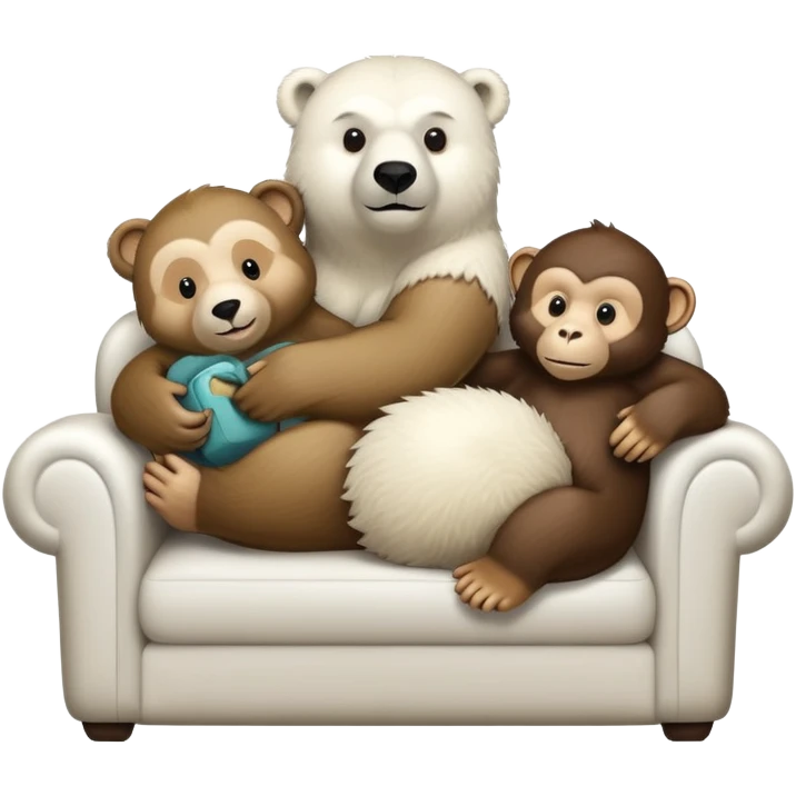 A polarbear a monkey, and an otter on a couch emoji