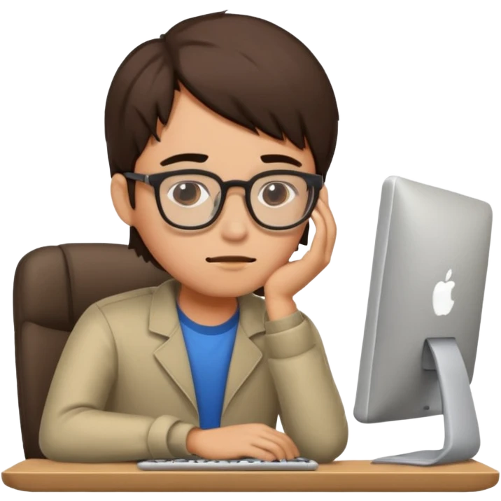 young programmer very tired at the computer emoji