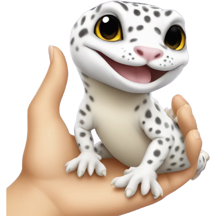 White leopard gecko in hand emoji