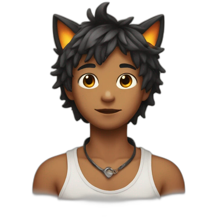 Boy with cat ears on his head and a cute choker with an iron hearth on it emoji