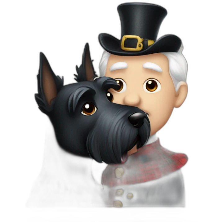 Senior Two black Scottish terrier kissing emoji