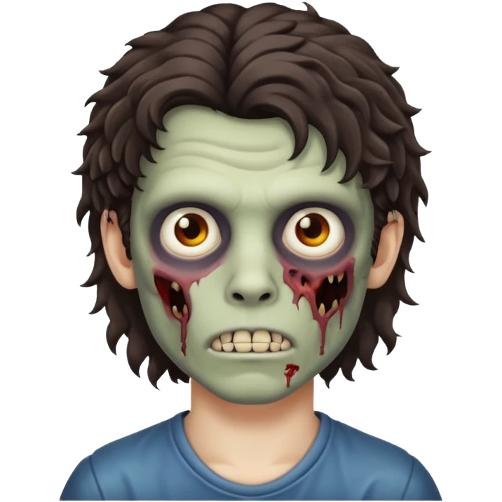 curly dark dark brown mullet haired zombie boy emoji