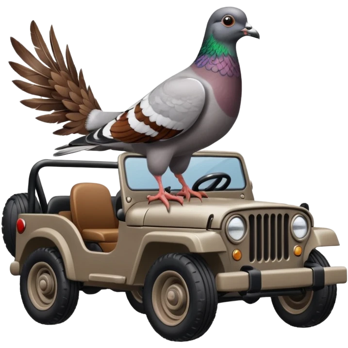 A pigeon is driving a jeep emoji