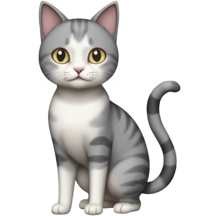 full body dumb looking large short hair dark grey and white cat emoji