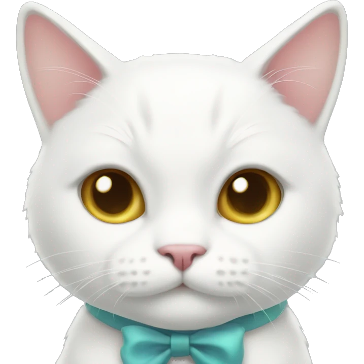 A white cat with a bow smiling emoji