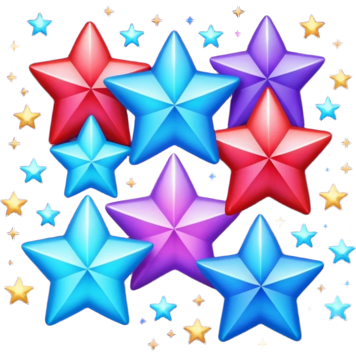 Sparkling shimmery red purple blue stars emoji