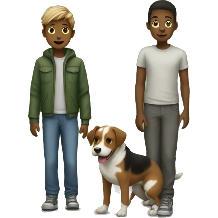 boys with dog outdoors emoji