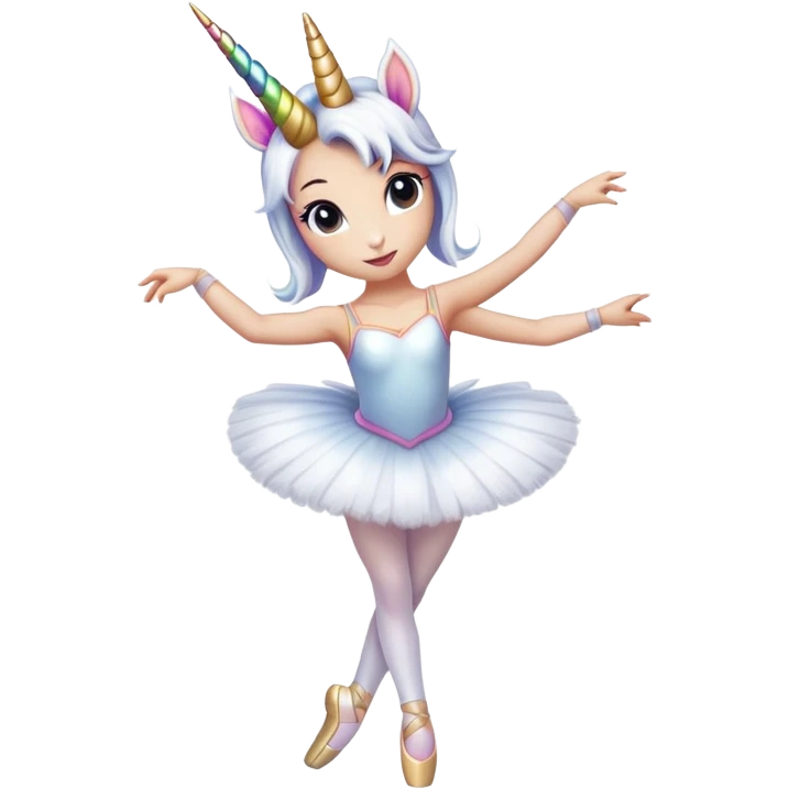 head and shoulders of an anthropomorphised female unicorn ballerina, straight on view, standard pose, clearly a unicorn, apple emoji style emoji