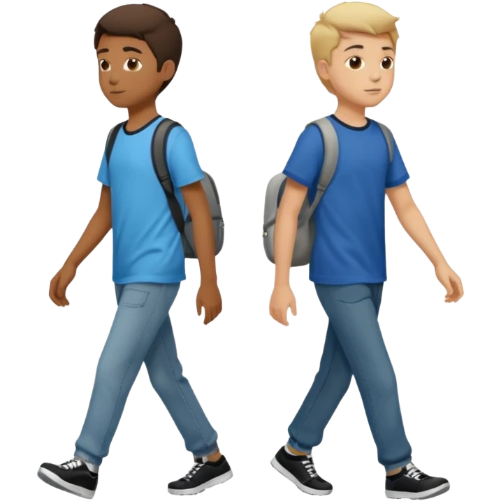 two boys teens walking, horizontal profile view emoji