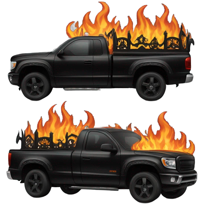 Gothic pickup truck with flames emoji