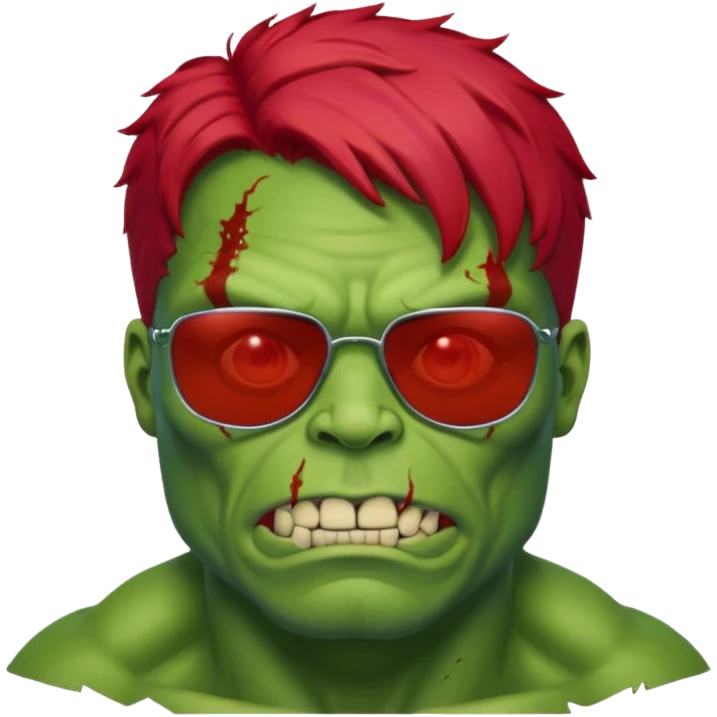 Zombie hulk with red hair and sun glasses emoji