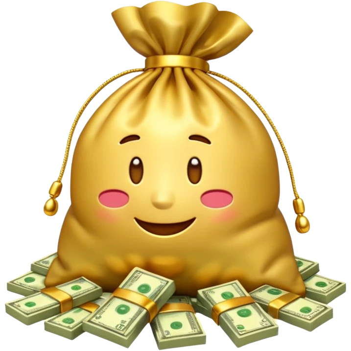 Luxury 3D emoji, overflowing money bag, stacks of cash, premium lighting, rich glossy look, ultra clean, transparent background


 emoji