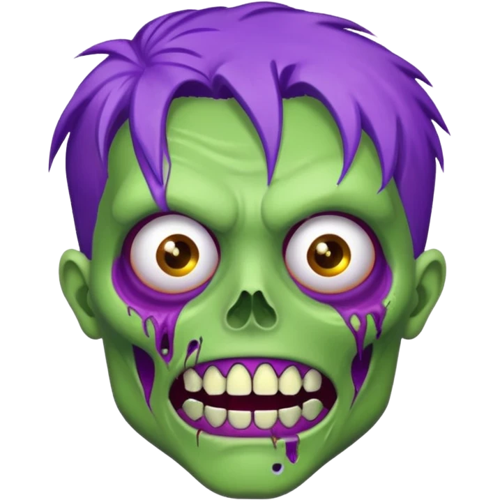 Zumbi verde com dentes prata e cabelo roxo emoji