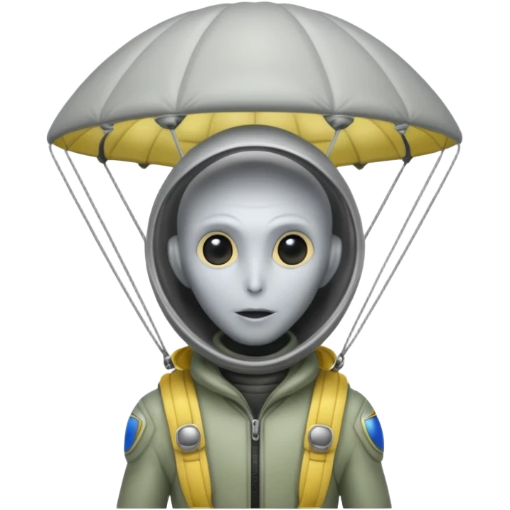 Skydiving grey alien with parachute and UFO emoji