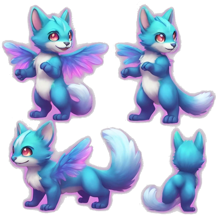 Anthro Scalie Fluffy Cool Cute Magical Elemental Shiny Colorful Neon Vibrant Colors Sparkle Kemono-style Chibi Fantasy-Animal-Fakémon-Pokémon-Hybrid Fur Sona Aesthetic Full Body emoji
