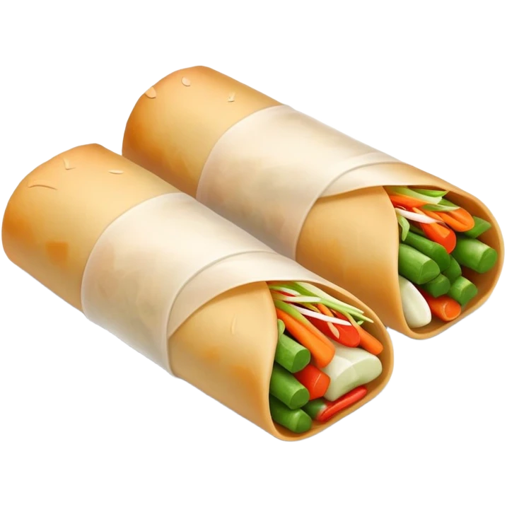 Fujian popiah spring roll with vegetables, simplified emoji style with bold outlines and bright colors, cartoon style thin Chinese wrapped roll emoji