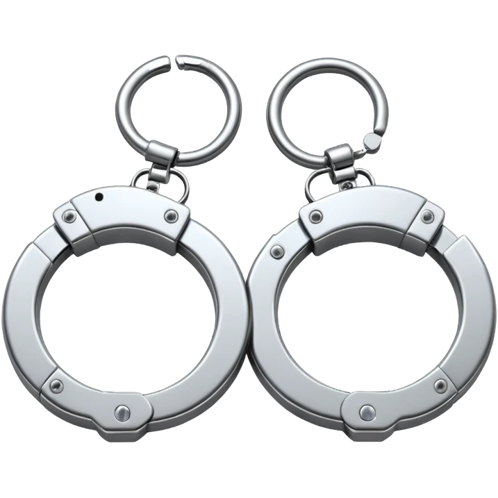 A pair of elegant handcuffs emoji made of silver chrome, smooth rounded design, glossy metallic reflections, luxury fetish aesthetic, minimal iOS emoji style, centered, clean white background emoji