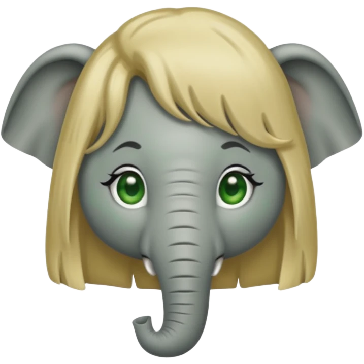 Make and elephant with a dirty blonde wig and green eyes emoji