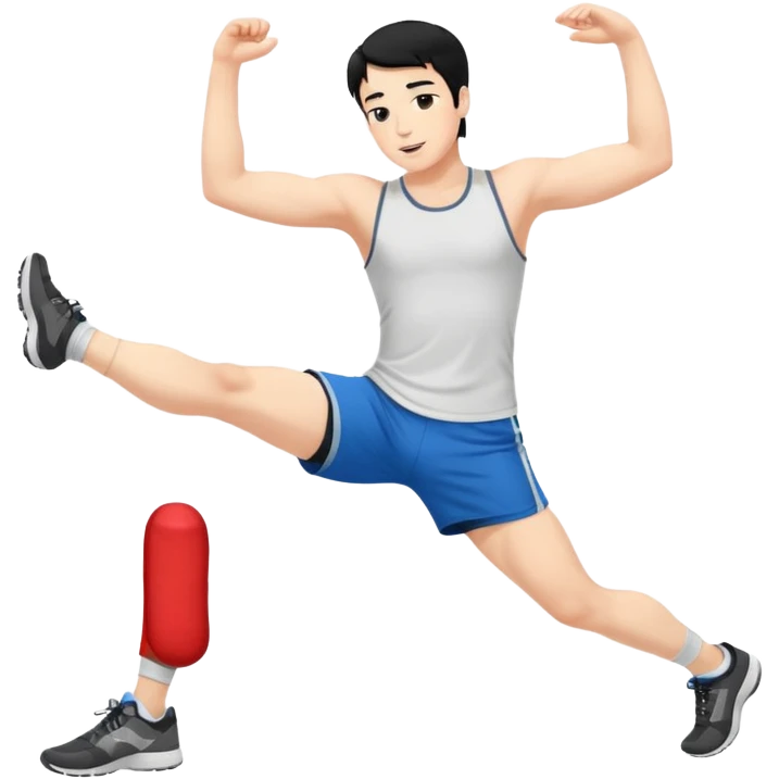 Hombre blanco pelinegro haciendo estiramientos de piernas emoji