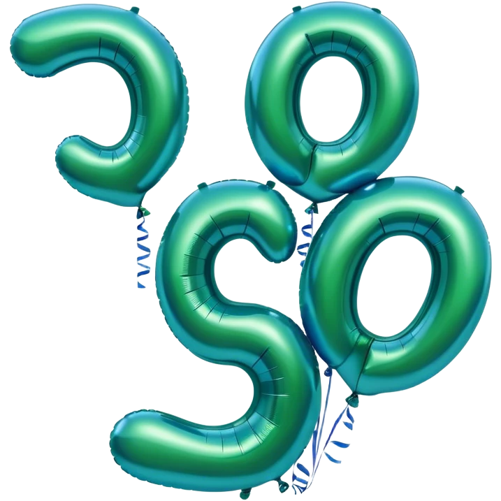 deep green letter, three metallic blue balloons  emoji