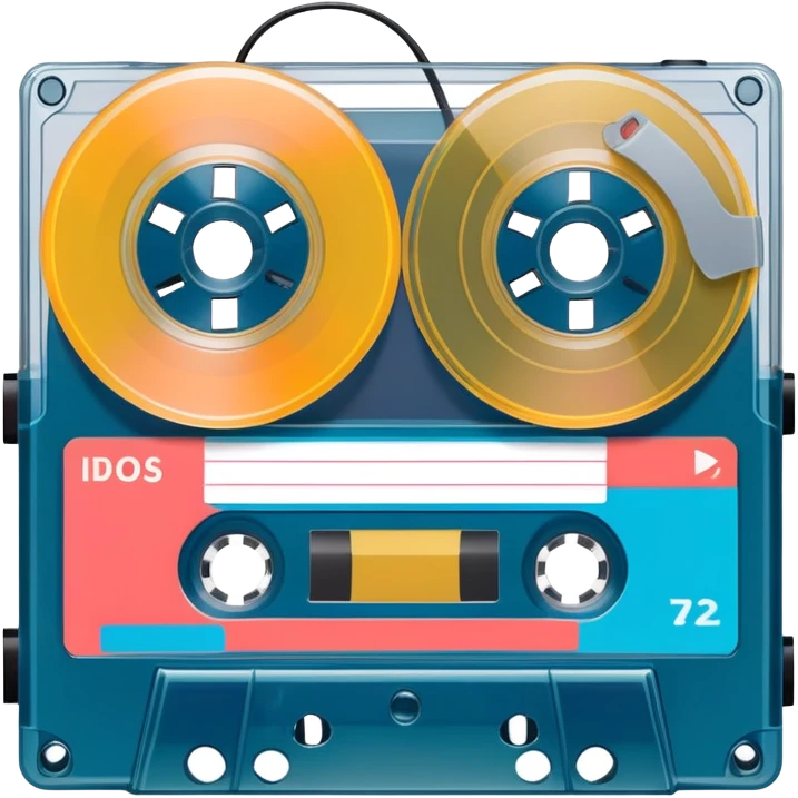 A colorful retro cassette tape with visible tape spools emoji