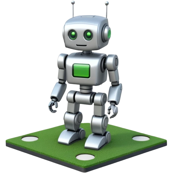 a small robot stands on a square playing field emoji