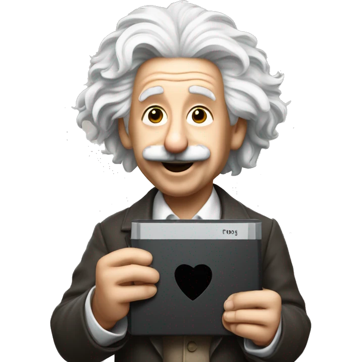 happy albert einstein holding play button in one hand emoji
