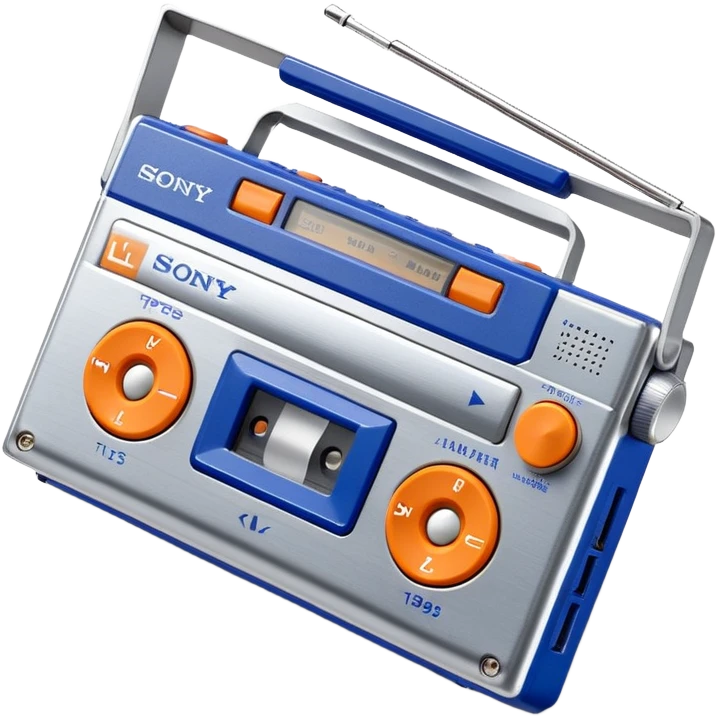 Sony Walkman TPS-L2 portable cassette player from 1979, blue and silver with orange buttons emoji