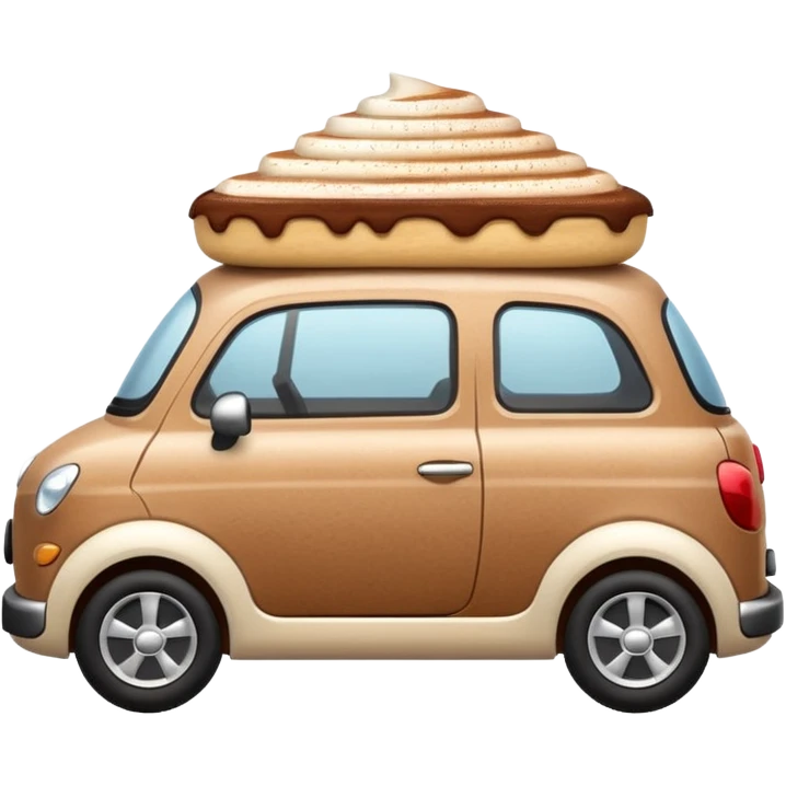 A cute small car, emoji style, side view, adorable tiramisu car, dusting of cocoa, creamy texture, dessert-inspired emoji