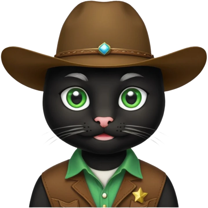 combine the cowboy empjis with a bclack cat emoji and make it have a black thick moustache emoji