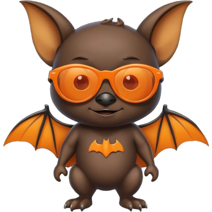cute black bat with orange sunglasses, full body emoji