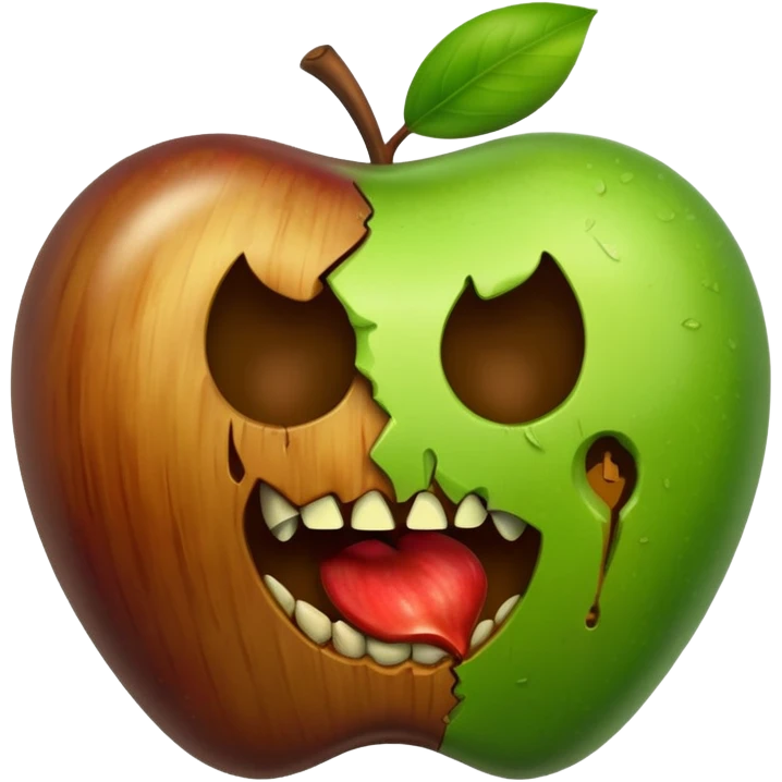A rotten apple emoji resembling the apple inc logo. emoji