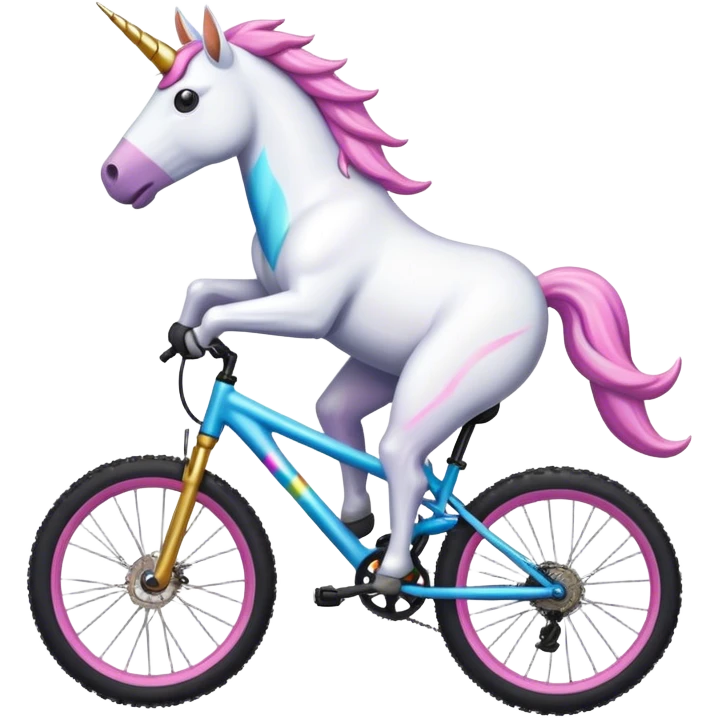 A unicorn riding a downhill mountain bike emoji