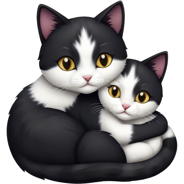 black and white cat cuddle  emoji