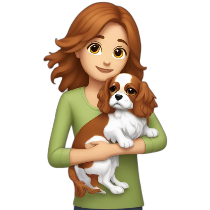 girl with brown hair girl hugging two cavalier king charles spaniel  emoji