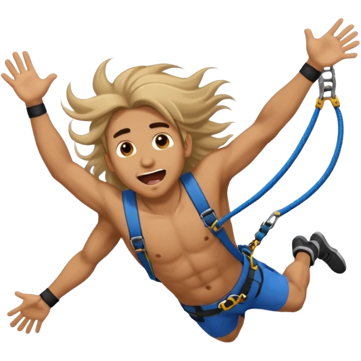 bungee jumping man face only with flying long hair and open mouth emoji